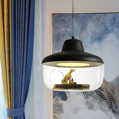 Macaron Style Black/Yellow Hanging Pendant Light for Dining Room with Clear Glass Shade