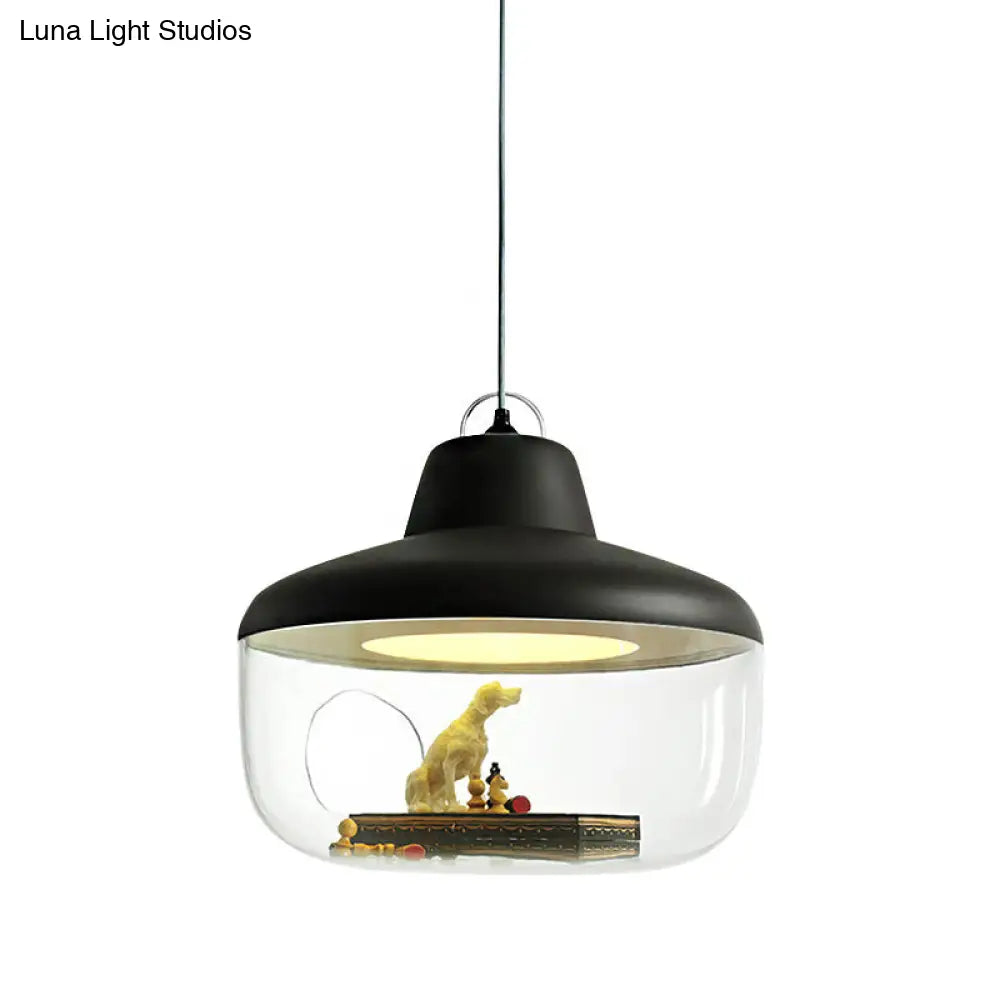 Macaron Style Black/Yellow Hanging Pendant Light for Dining Room with Clear Glass Shade