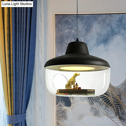 Macaron Style Black/Yellow Hanging Pendant Light for Dining Room with Clear Glass Shade