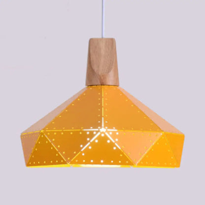 Macaron-style Diamond Ceiling Light with Metal & Wood - Blue/Green/Pink/Yellow Pendant Lighting for Restaurants