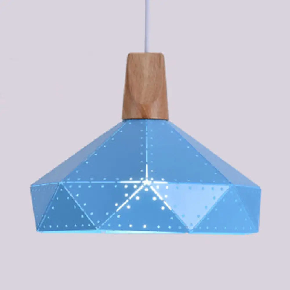 Macaron-style Diamond Ceiling Light with Metal & Wood - Blue/Green/Pink/Yellow Pendant Lighting for Restaurants