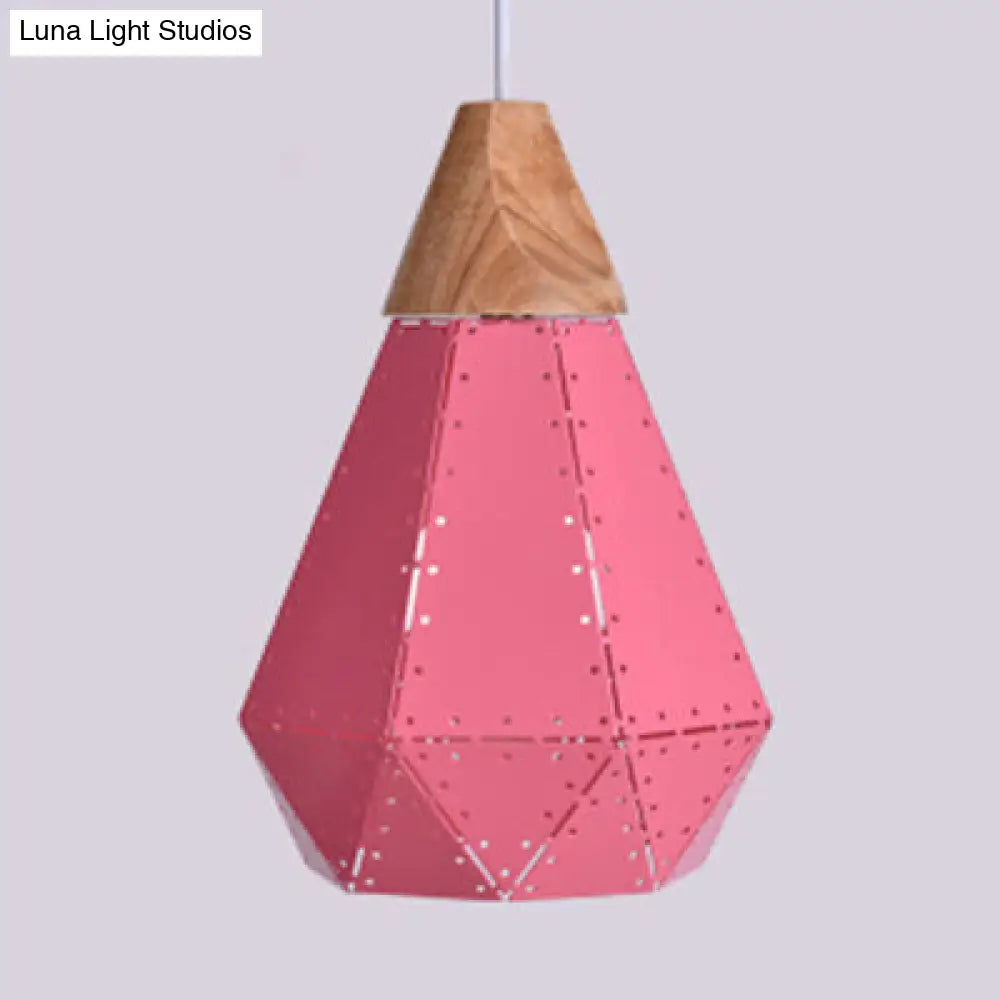 Macaron-style Diamond Ceiling Light with Metal & Wood - Blue/Green/Pink/Yellow Pendant Lighting for Restaurants