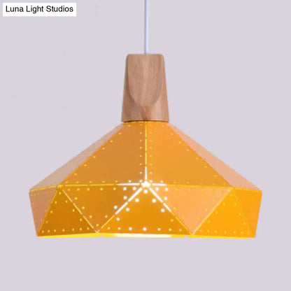 Macaron-style Diamond Ceiling Light with Metal & Wood - Blue/Green/Pink/Yellow Pendant Lighting for Restaurants