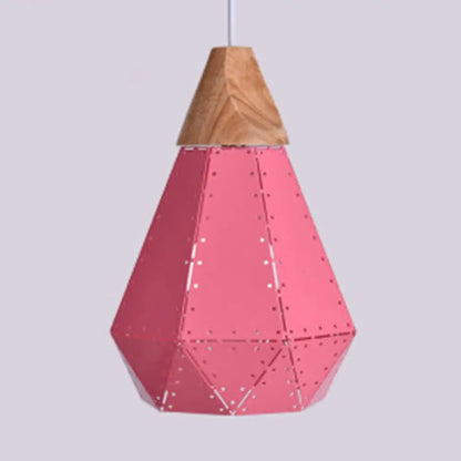 Macaron-style Diamond Ceiling Light with Metal & Wood - Blue/Green/Pink/Yellow Pendant Lighting for Restaurants