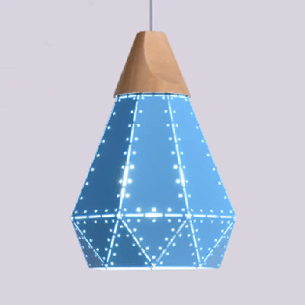 Macaron-style Diamond Ceiling Light with Metal & Wood - Blue/Green/Pink/Yellow Pendant Lighting for Restaurants