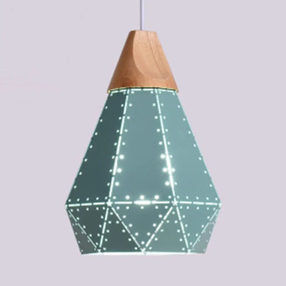 Macaron-style Diamond Ceiling Light with Metal & Wood - Blue/Green/Pink/Yellow Pendant Lighting for Restaurants