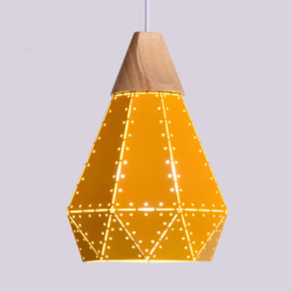 Macaron-style Diamond Ceiling Light with Metal & Wood - Blue/Green/Pink/Yellow Pendant Lighting for Restaurants