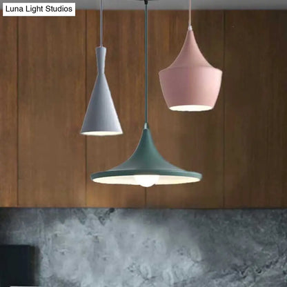 Macaron Style Metal Cone Pendant Light - 1/3 Light Pink/Yellow/Blue - Linear/Round Canopy