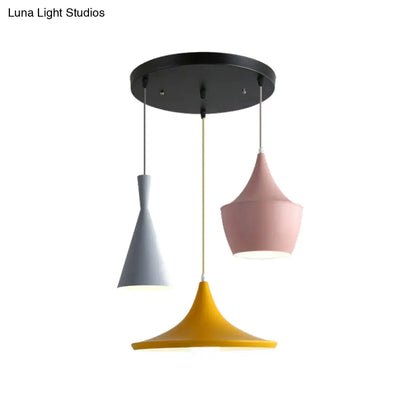 Macaron Style Metal Cone Pendant Light - 1/3 Light Pink/Yellow/Blue - Linear/Round Canopy