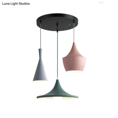 Macaron Style Metal Cone Pendant Light - 1/3 Light Pink/Yellow/Blue - Linear/Round Canopy