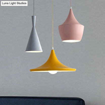 Macaron Style Metal Cone Pendant Light - 1/3 Light Pink/Yellow/Blue - Linear/Round Canopy