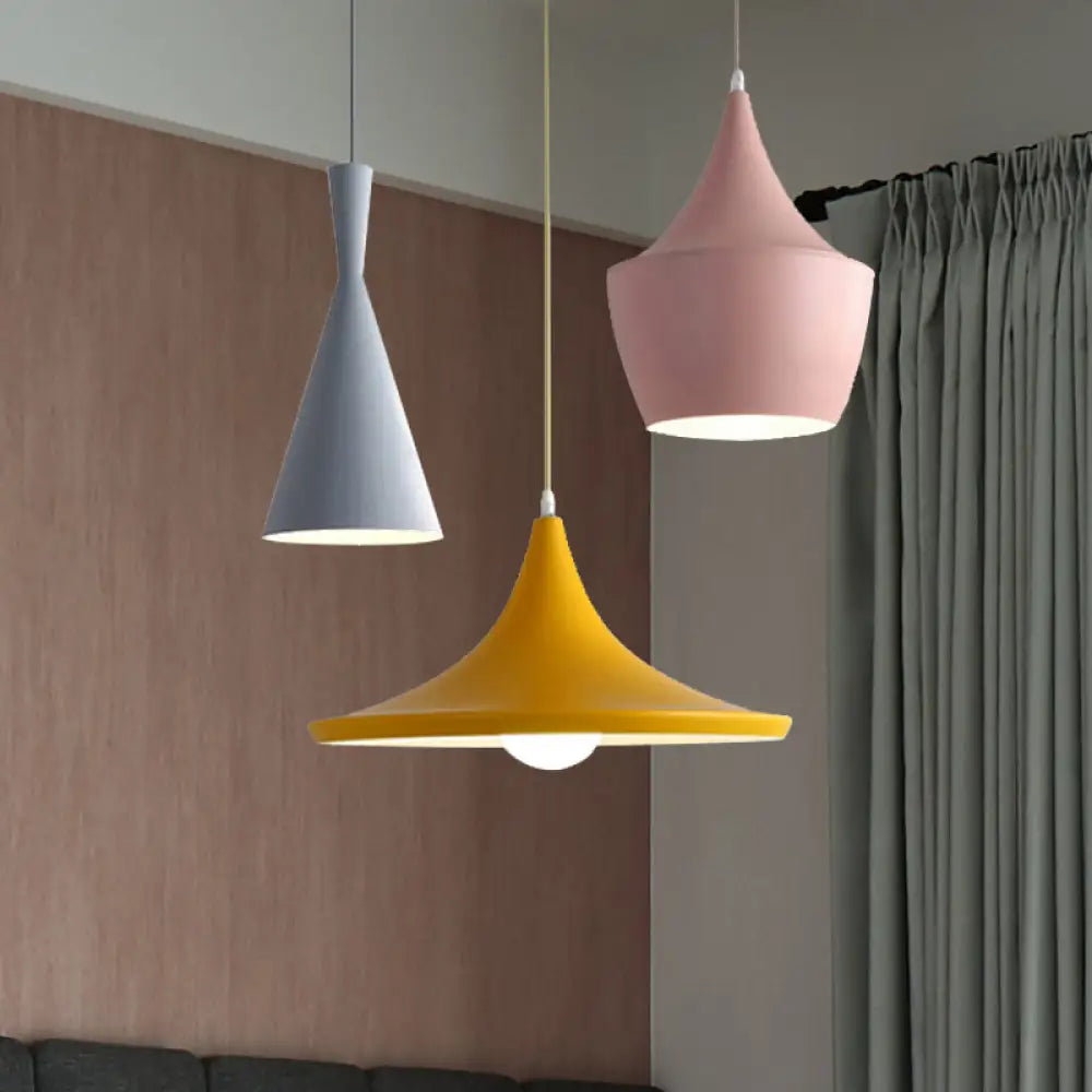 Macaron Style Metal Cone Pendant Light - 1/3 Light Pink/Yellow/Blue - Linear/Round Canopy