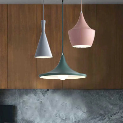 Macaron Style Metal Cone Pendant Light - 1/3 Light Pink/Yellow/Blue - Linear/Round Canopy