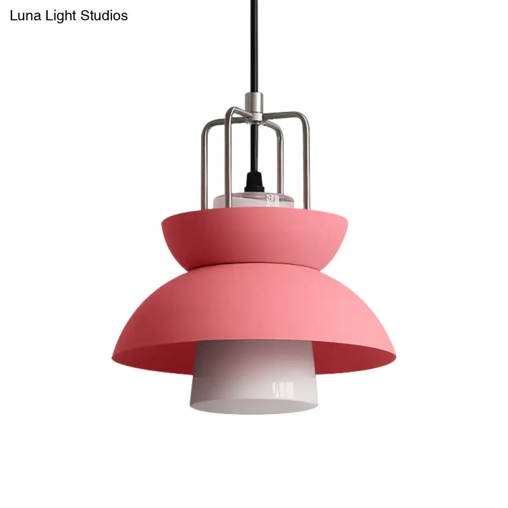 Macaron Style Metallic Ceiling Light for Bedroom with Gray/Pink Bowl Shade