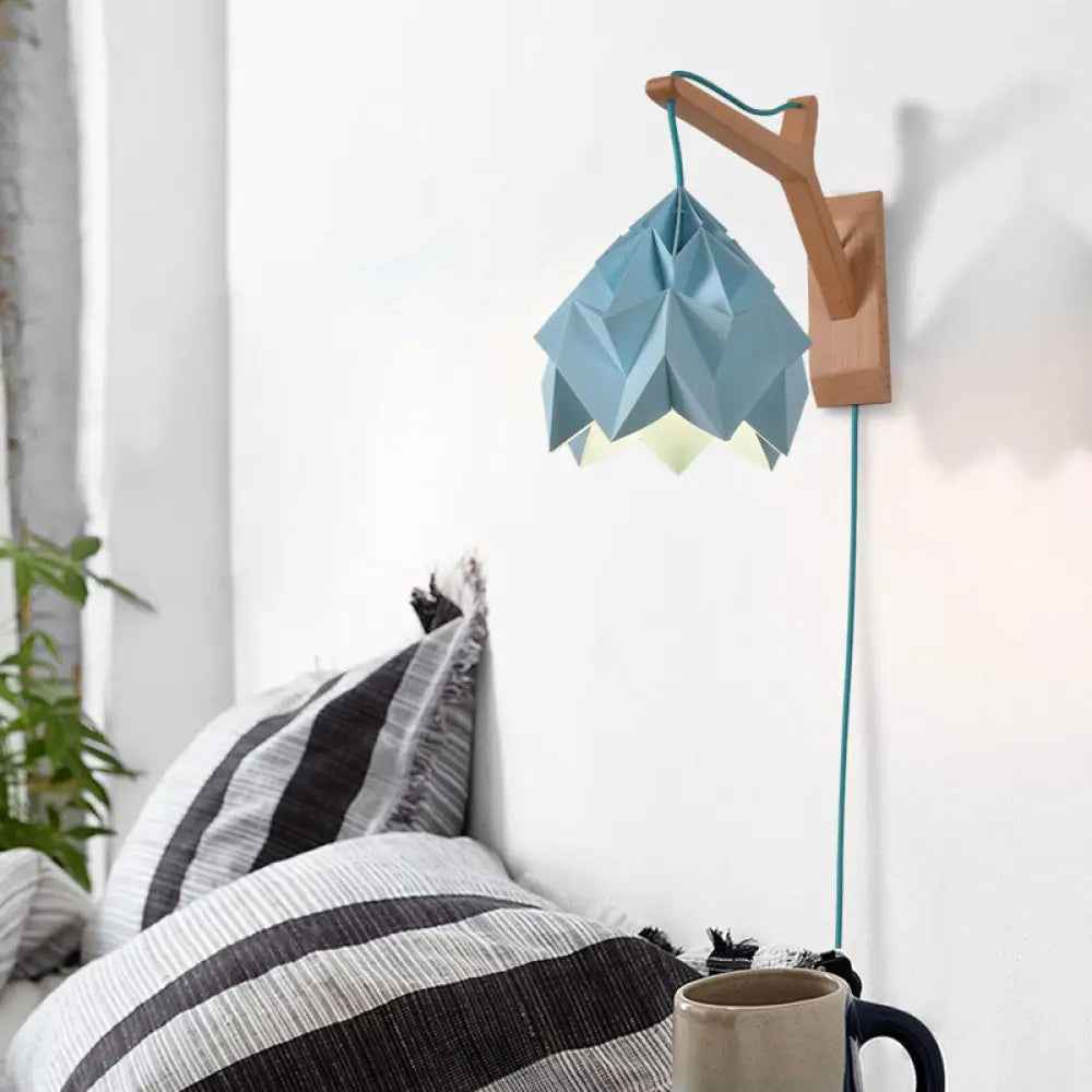 DecorBites™ DecorBites™ Macaron Wall Mounted Lamp with Domed Shade - Wood Backplate, 1 Head, White/Pink/Yellow/Blue/Green Sconce Light Fixture