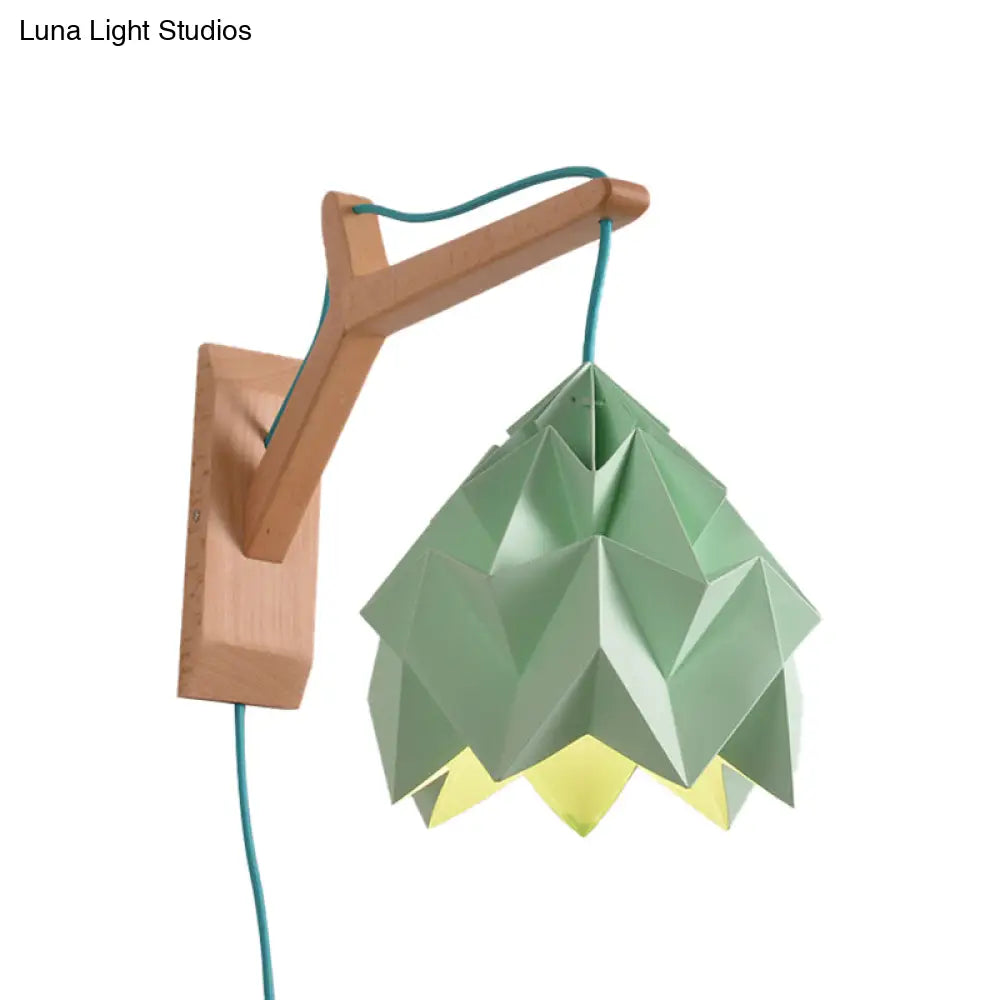 DecorBites™ DecorBites™ Macaron Wall Mounted Lamp with Domed Shade - Wood Backplate, 1 Head, White/Pink/Yellow/Blue/Green Sconce Light Fixture