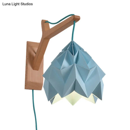 DecorBites™ DecorBites™ Macaron Wall Mounted Lamp with Domed Shade - Wood Backplate, 1 Head, White/Pink/Yellow/Blue/Green Sconce Light Fixture