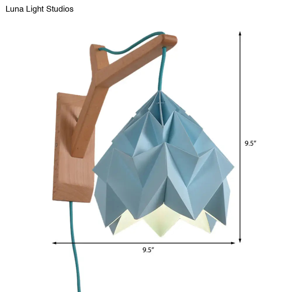 DecorBites™ DecorBites™ Macaron Wall Mounted Lamp with Domed Shade - Wood Backplate, 1 Head, White/Pink/Yellow/Blue/Green Sconce Light Fixture