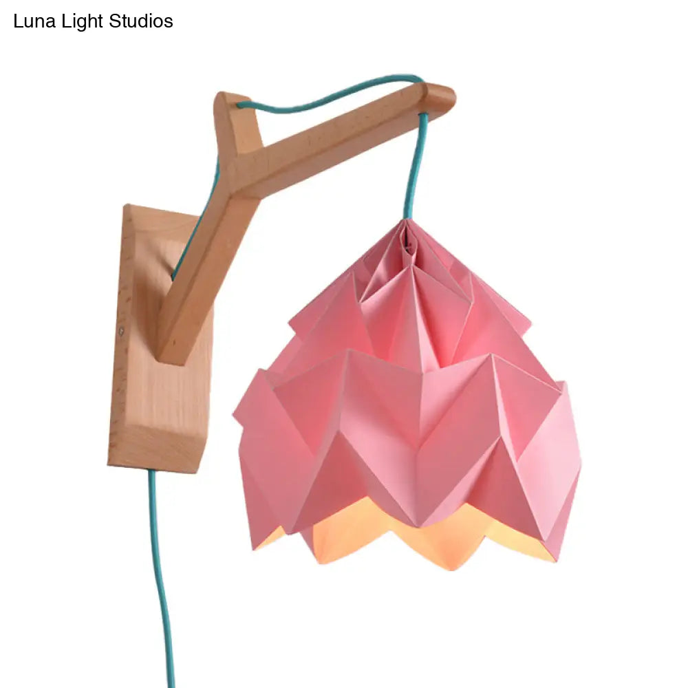 DecorBites™ DecorBites™ Macaron Wall Mounted Lamp with Domed Shade - Wood Backplate, 1 Head, White/Pink/Yellow/Blue/Green Sconce Light Fixture