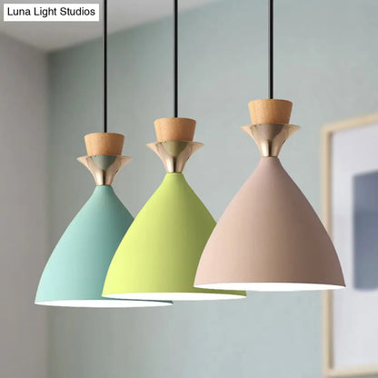 Macaroon 3-Light Cluster Pendant: Vibrant Green, Pink, and Yellow Cone Metal Shade Hanging Light with Adjustable 59" Wire