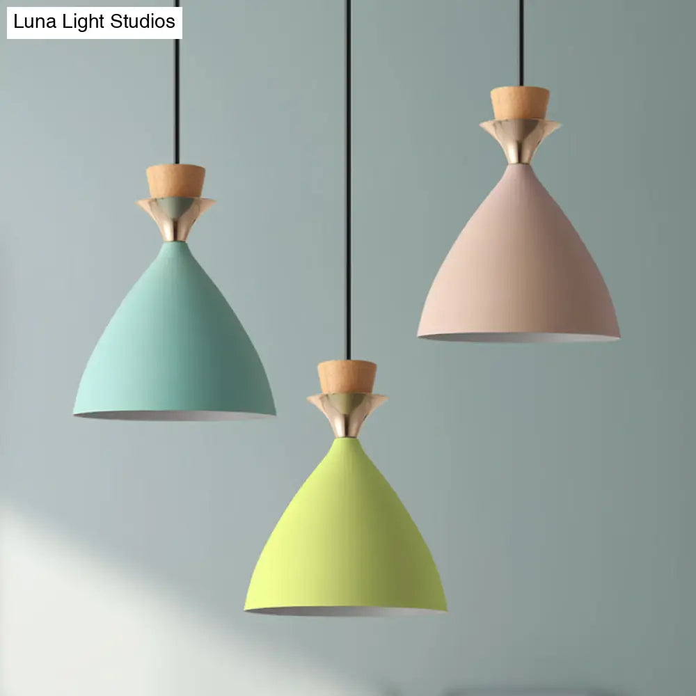 Macaroon 3-Light Cluster Pendant: Vibrant Green, Pink, and Yellow Cone Metal Shade Hanging Light with Adjustable 59" Wire