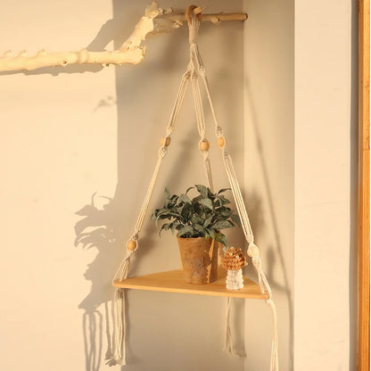 Macrame Wall Hanging Corner Shelf for Boho Decor