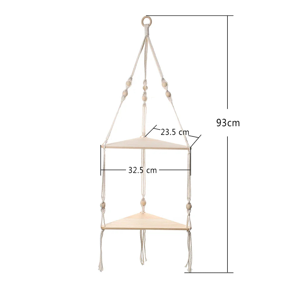 Macrame Wall Hanging Corner Shelf for Boho Decor