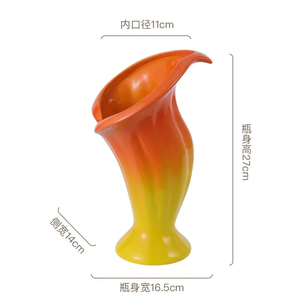 Glossy ceramic vase in magenta gradient calla lily shape with flared opening and slender stem for decorbites calla lily decor