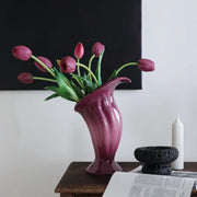 Glossy magenta ceramic vase with flared sculpted neck and pedestal base for decorbites calla lily living room decor