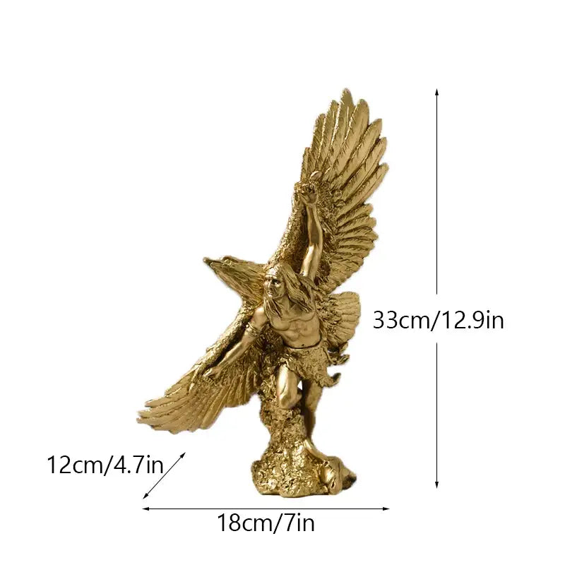Majestic gold resin eagle sculpture with detailed wings and muscular figure on rocky base for living room decor