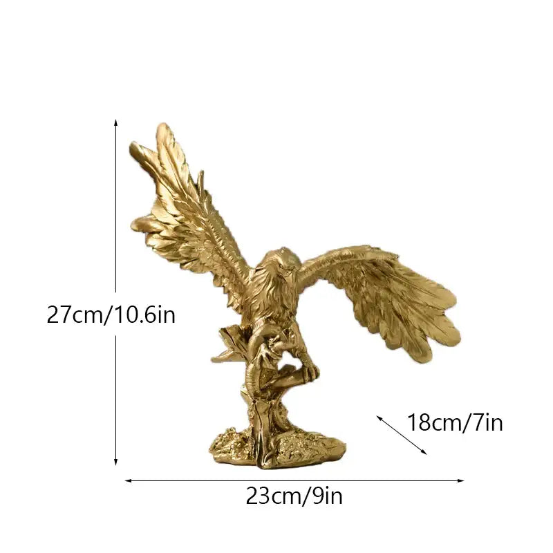 Majestic gold resin eagle sculpture with detailed feathered wings and textured metallic finish for living room decor