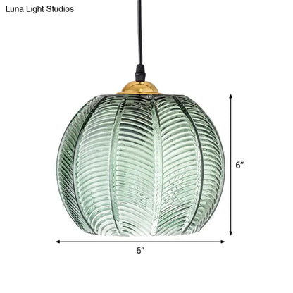 Mara - Green Ribbed Glass Pumpkin Dinette Pendant Lamp