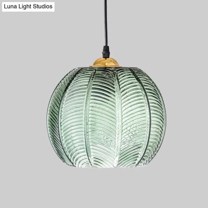 Mara - Green Ribbed Glass Pumpkin Dinette Pendant Lamp