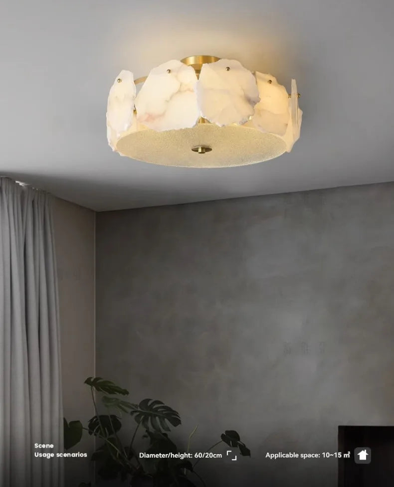 Modern marble led chandelier round pendant light with gold metal frame and white petal-shaped glass shades
