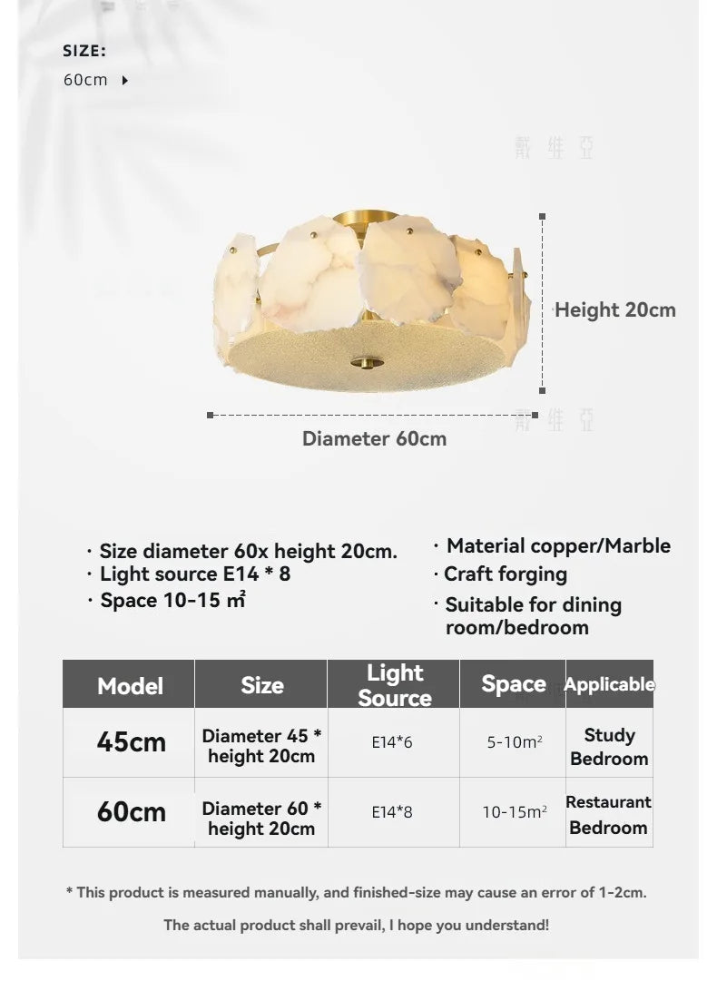 Gold-toned copper and marble led chandelier round pendant light with circular petal design for elegant interiors