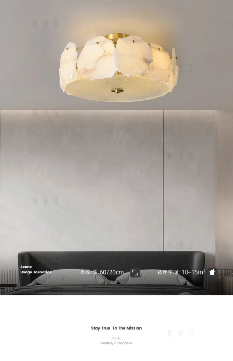 Marble led chandelier round pendant light featuring white petal-like shades and gold-toned metal accents ceiling fixture