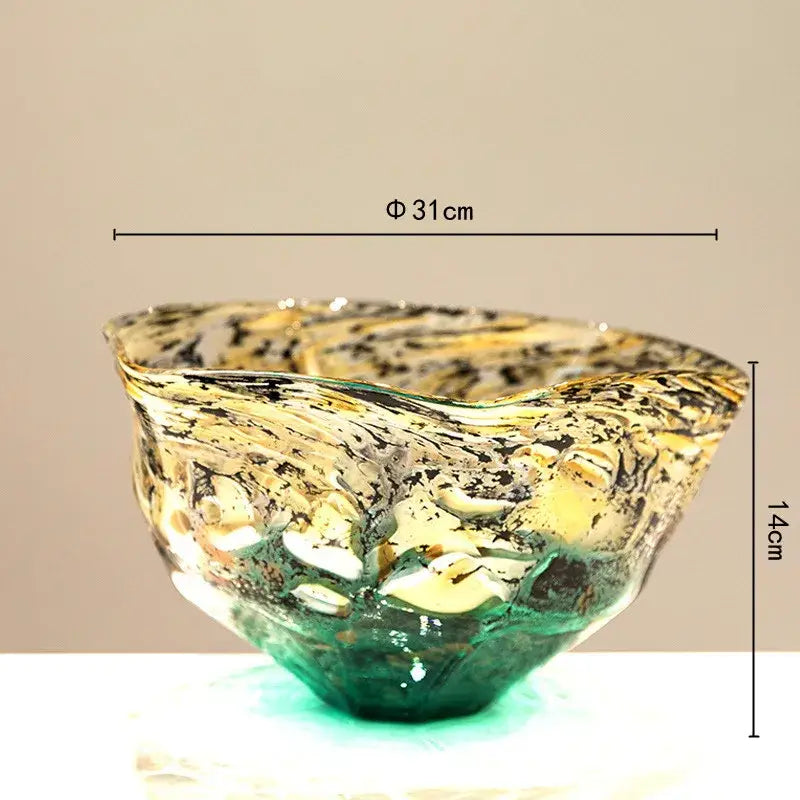 Hand-blown marbled green and black glass vase with swirling gradients black decorbites for living room desktop decor