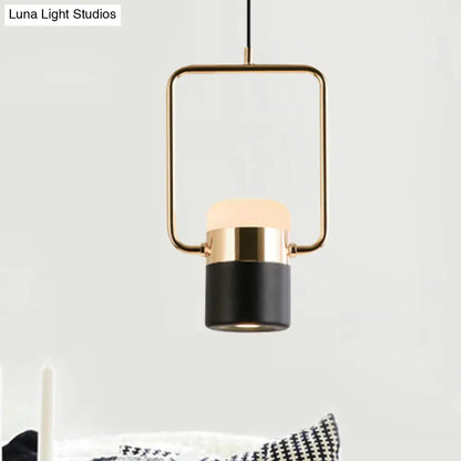 Margaret - Modern Black/White Cylinder Pendant Lamp Modern LED Steel and Glass Hanging Lighting with Rounded Edged Vertical/Horizontal Rectangle