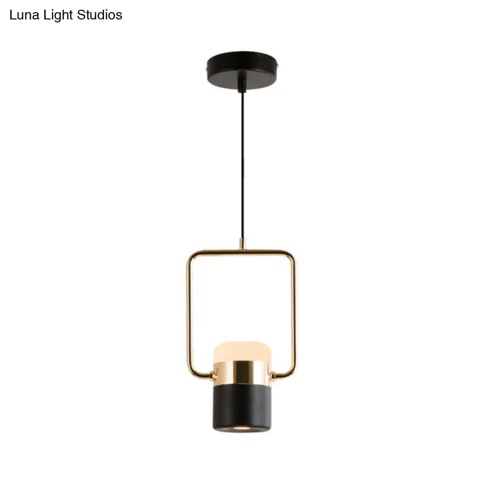 Margaret - Modern Black/White Cylinder Pendant Lamp Modern LED Steel and Glass Hanging Lighting with Rounded Edged Vertical/Horizontal Rectangle