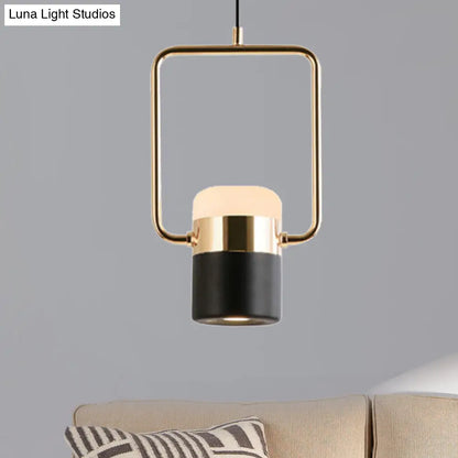 Margaret - Modern Black/White Cylinder Pendant Lamp Modern LED Steel and Glass Hanging Lighting with Rounded Edged Vertical/Horizontal Rectangle