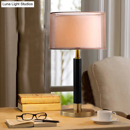 Maria - Double Double Drum Shade Night Light Modern Fabric 6-Bulb Living Room Table Lamp in Black