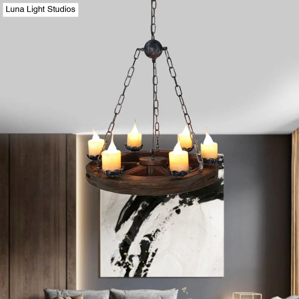 Marina - Marble Chandelier Lamp: Elegant 6-Head Pendant with Wood Wheel Design