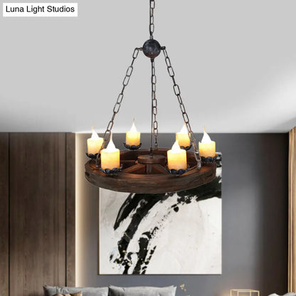 Marina - Marble Chandelier Lamp: Elegant 6-Head Pendant with Wood Wheel Design