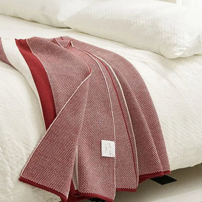 Maroon and red cozy striped knit blanket with textured woven fabric and solid borders for living room decorbites cozy striped throw