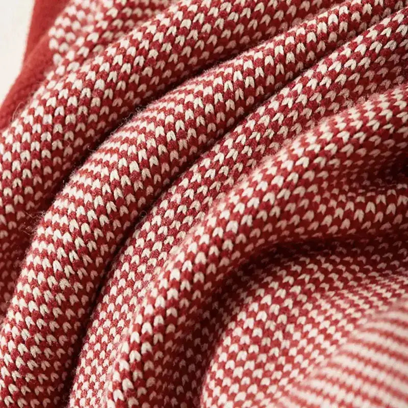 Maroon and red cozy striped knit blanket with a soft herringbone knit weave for stylish living room decorbites cozy striped throw