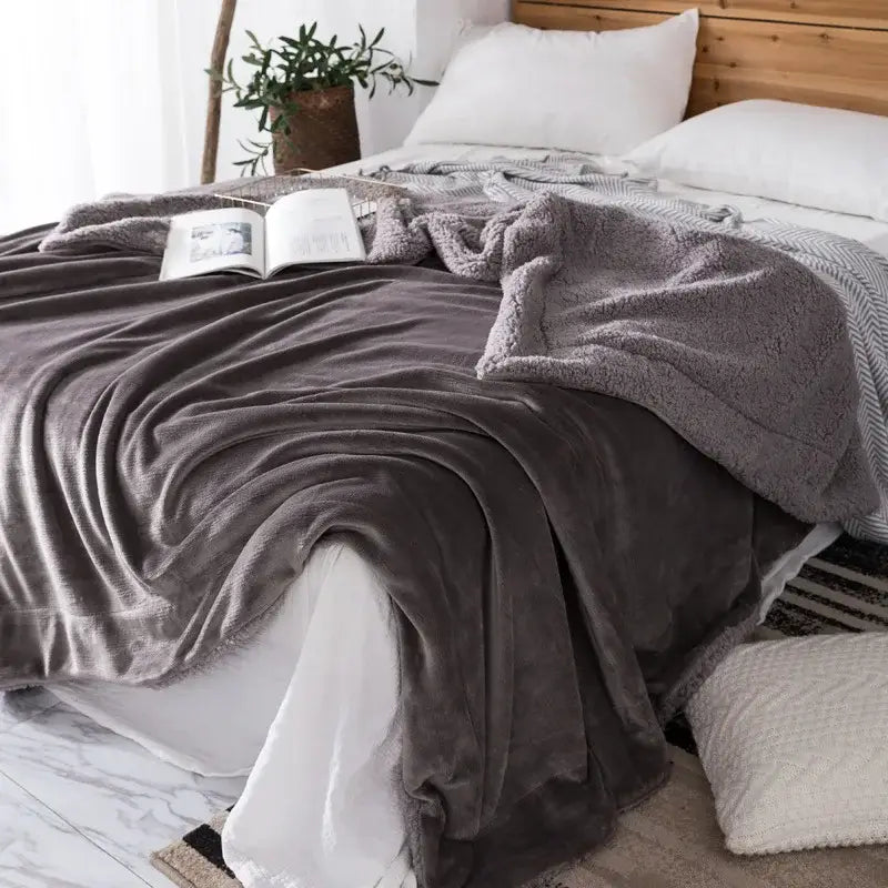 Maroon and white decorbites cozy plush sherpa throw blanket with soft dark gray fleece and textured slightly frayed edges