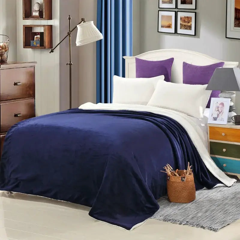 Navy blue decorbites cozy plush blanket with soft velvety texture and white fleece lining sherpa throw for bedroom decor
