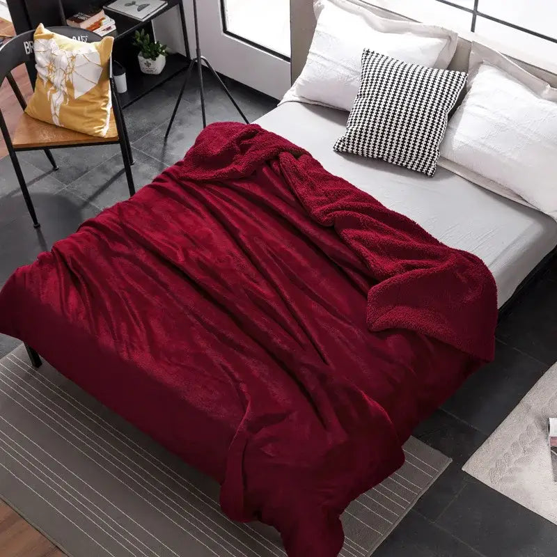 Maroon and white decorbites cozy plush sherpa throw blanket with soft textured surface for bedroom decor