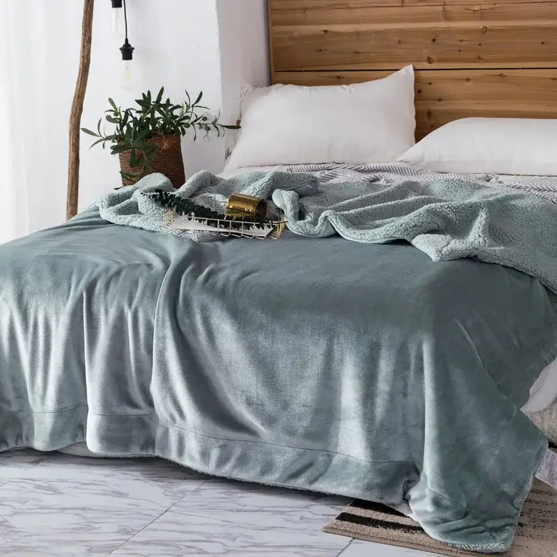 Maroon and white decorbites cozy plush blanket with soft light teal sherpa throw for bedroom decor