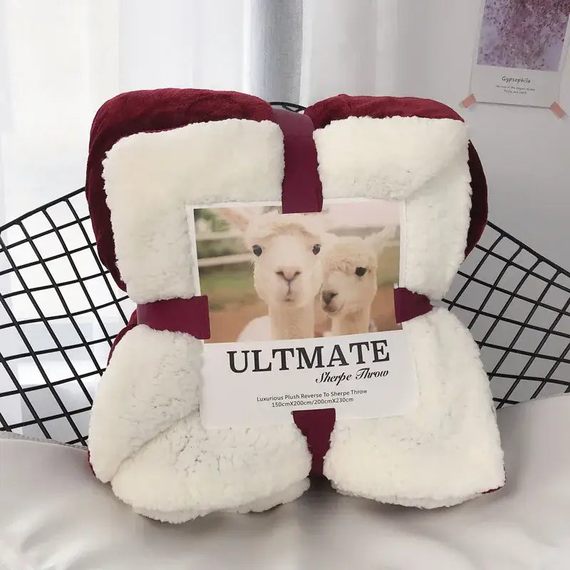 Maroon and white cozy plush blanket with soft sherpa interior and rich exterior edges by decorbites cozy plush